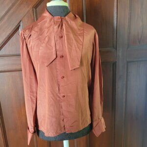 Vintage Rust Bethany Long Sleeve Blouse With Bow Tie Neck Size 9/10